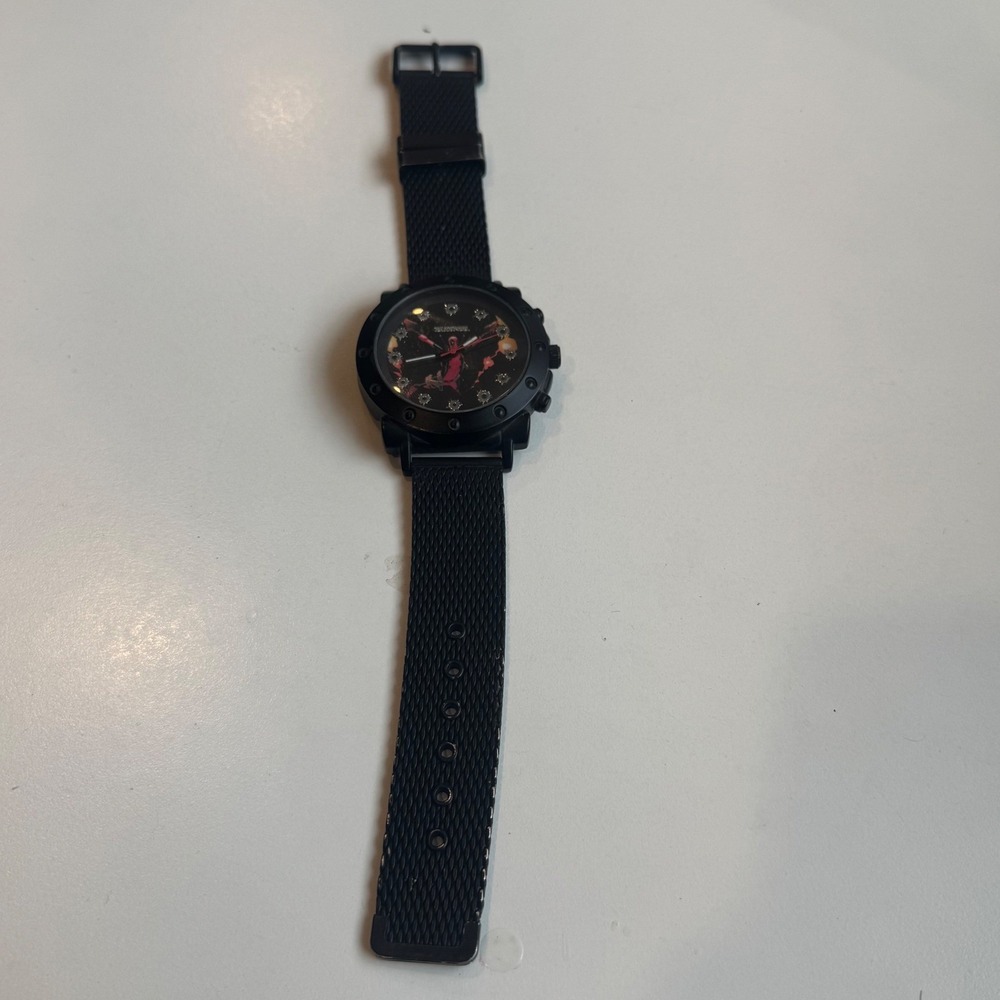 Marvel Deadpool Watch Black Rubber Strap Bullet Hole Markers Accutime WORKS